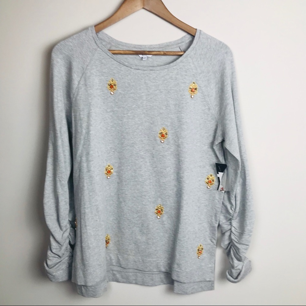 Crown & Ivy Gold Medallion Sequin Knit Top Small